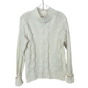 Rachel Ashwell Chunky Knit Cream Fisherman M Sweater Rory Ivy Preppy Cozy Cabin
